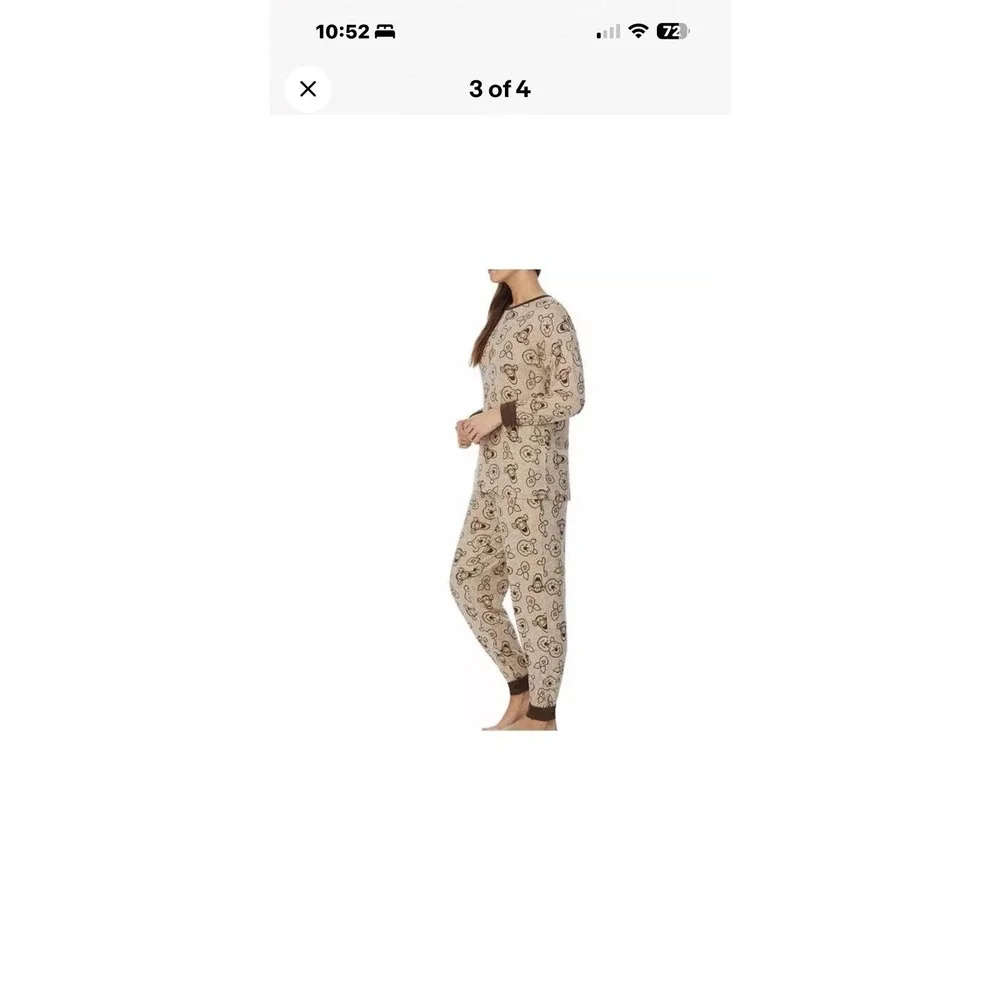Disney‎ Winnie the Pooh Pajama Set Womens Medium Brown Knit Joggers 2pc - Picture 4 of 12